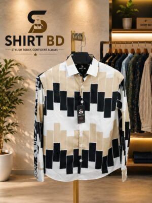 WhatsApp Image 2026-08-07 at 9.32.11 AM Premium Black, White & Beige Geometric Printed Shirt for Men