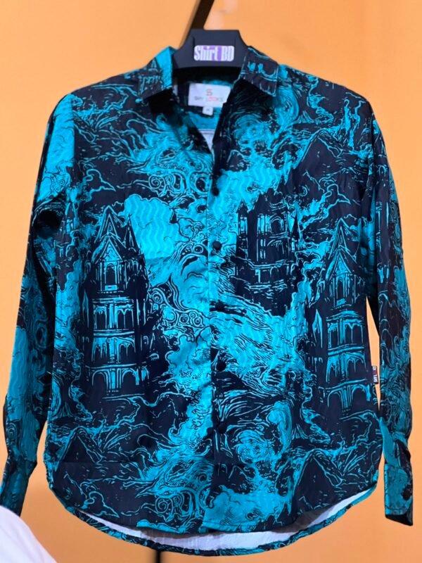 WhatsApp Image 2026-08-18 at 11.33.09 PM Men’s Electric Blue Gothic Castle Print Long Sleeve Shirt